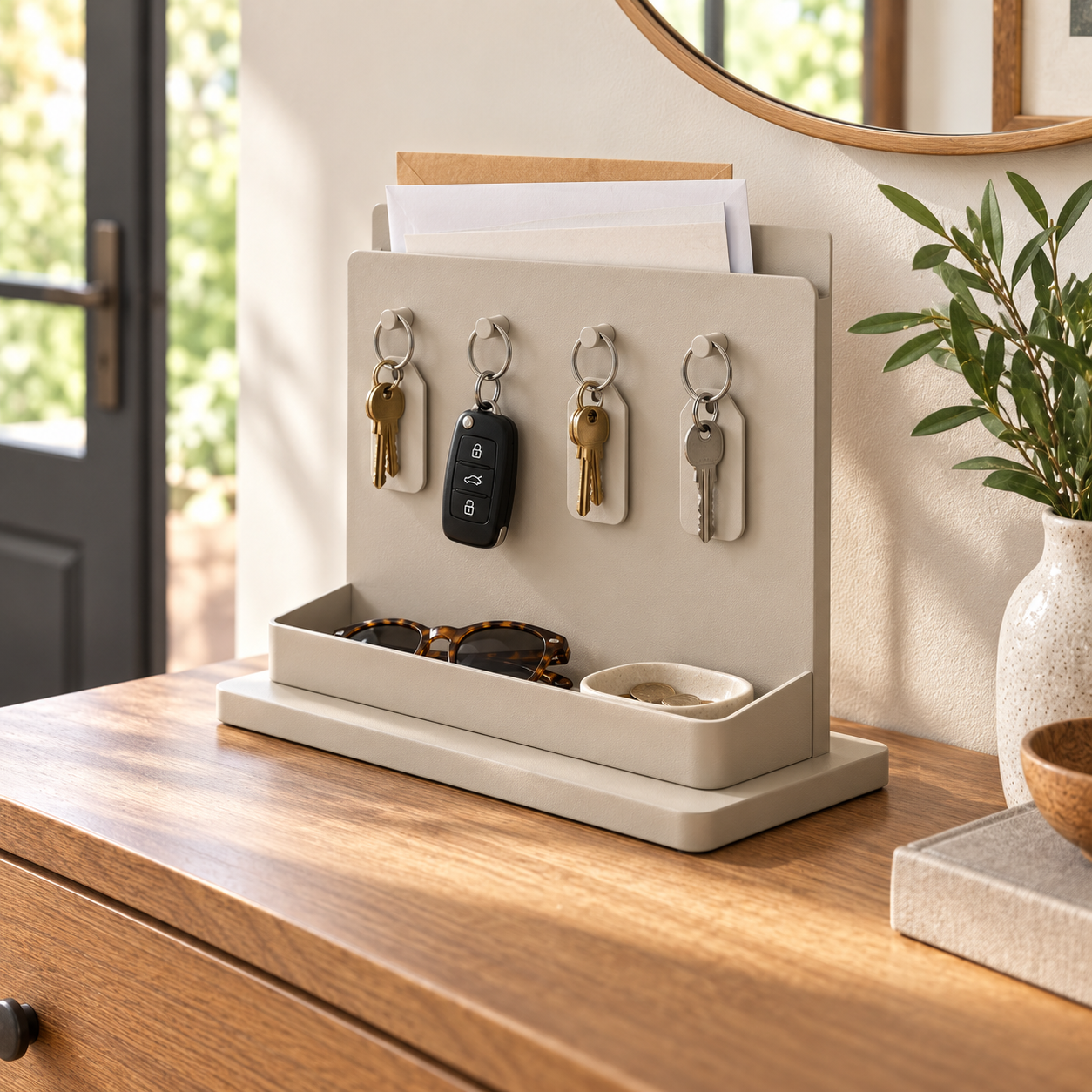 Key and mail organizer in an entryway